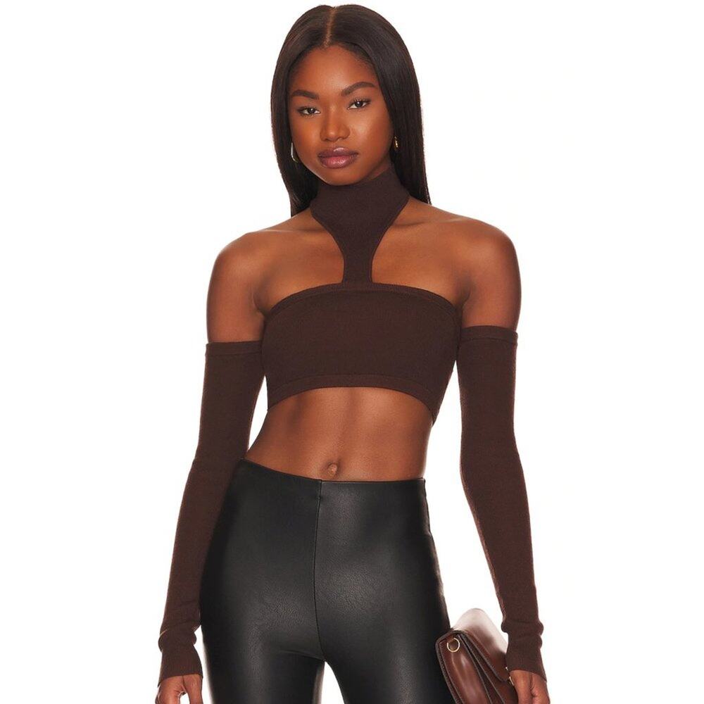 Camila Coelho Genesis Crop Sweater in Chocolate – NWT Size Small